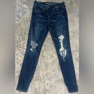 American Eagle Outfitters Dark Blue Distressed Skinny Jeans